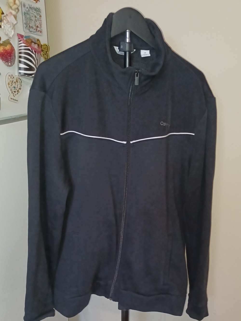 Calvin Klein Men's Black Zip-Up Jacket with White Piping
